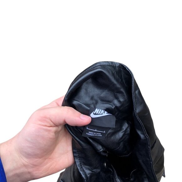 VINTAGE Nike Leather Jacket BIG LOGO Large Black - Picture 9 of 15